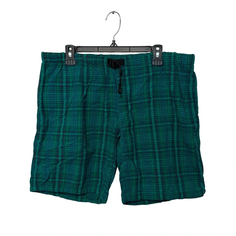 Vintage Gramicci Plaid Shorts Mens Large Green Blue Belted Gorpcore Made in USA